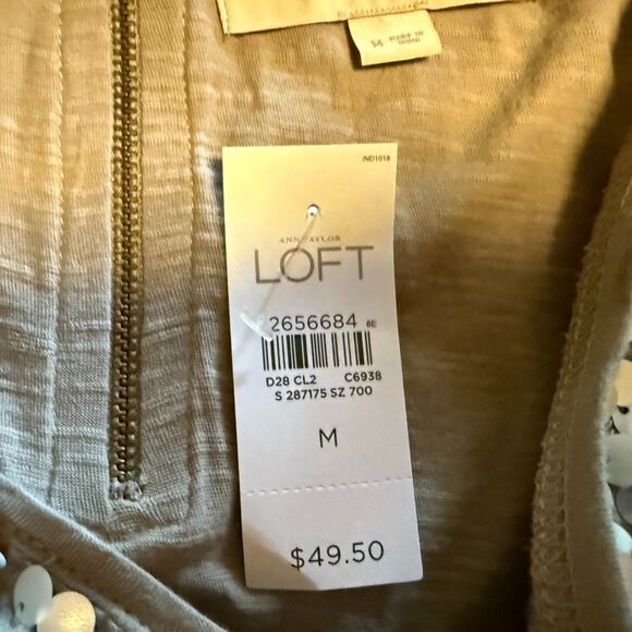 Loft Short Sleeve Taupe Blouse with Silver Disks on Front - Medium - Picture 4 of 5